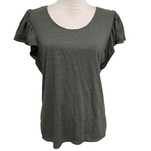 Max Studio Women's Olive Green Flutter Sleeve Crinkle Top Size Medium